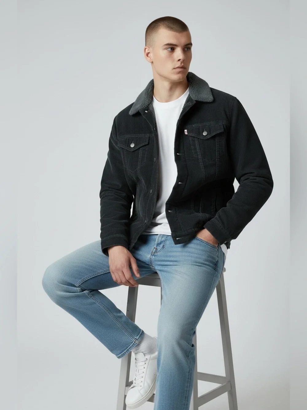 Vintage Levi's Men’s Black Sherpa-Lined Trucker Jacket